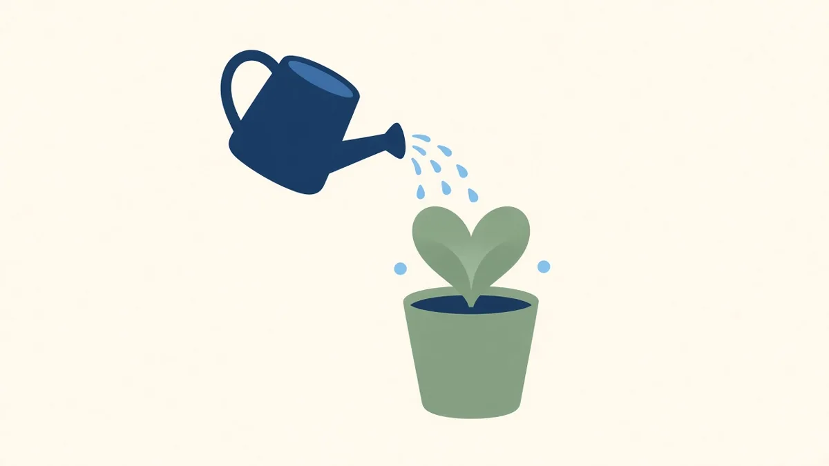 Illustration: a watering can watering a heart-shaped plant, for caring for caregivers
