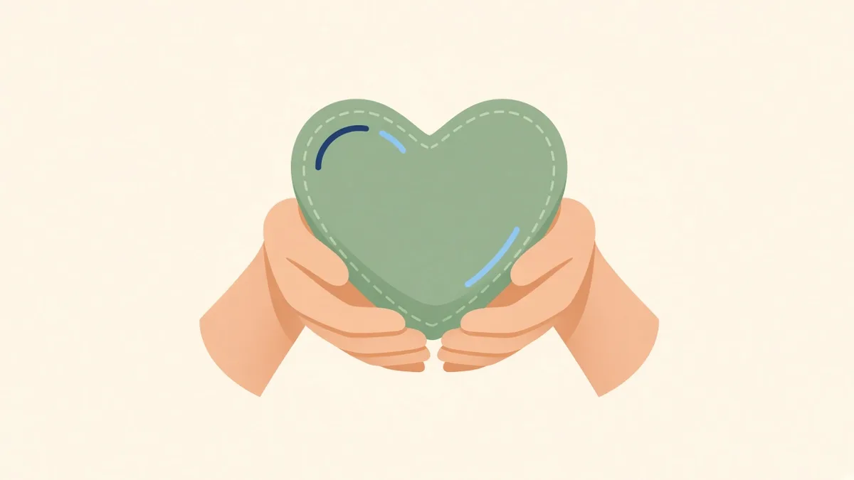Illustration: two hands cradling a heart-shaped pillow, for end-of-life care training