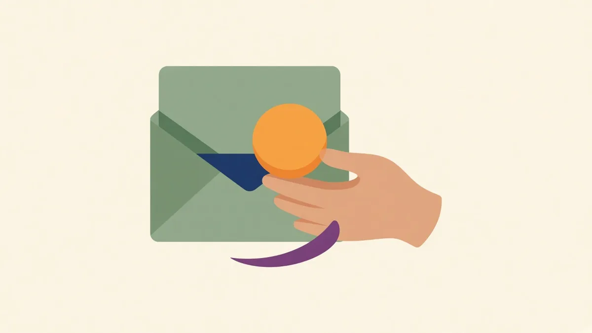 Illustration: a hand taking a coin from an envelope, for ElderFund payouts