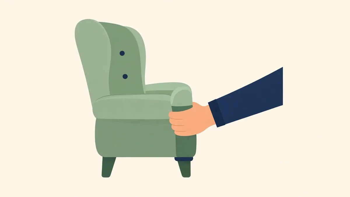 Illustration: a hand gripping an armchair armrest to stand up, an early sign of frailty