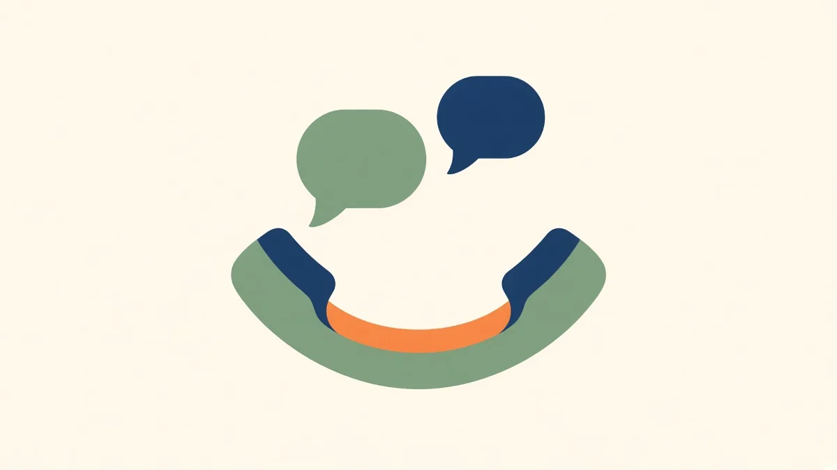 Illustration: a telephone handset with speech bubbles, for tele-befriending isolated seniors