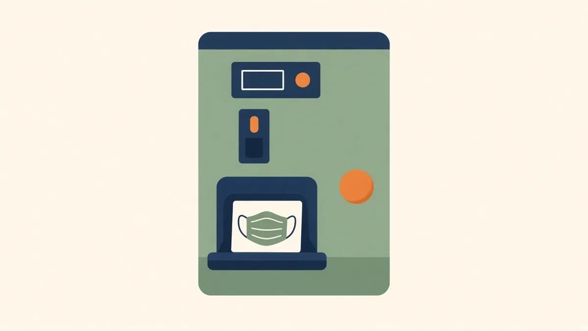 Illustration: a vending machine dispensing a face mask, for the haze mask distribution