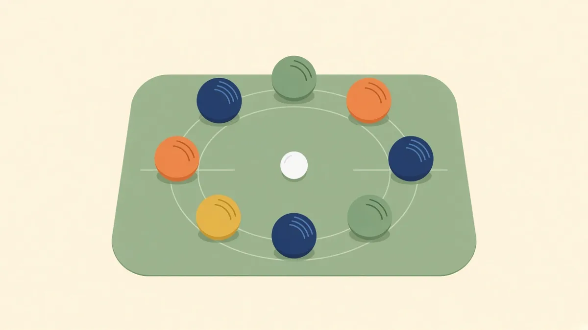 Illustration: boccia balls around a target ball, for adaptive sports at active ageing centres