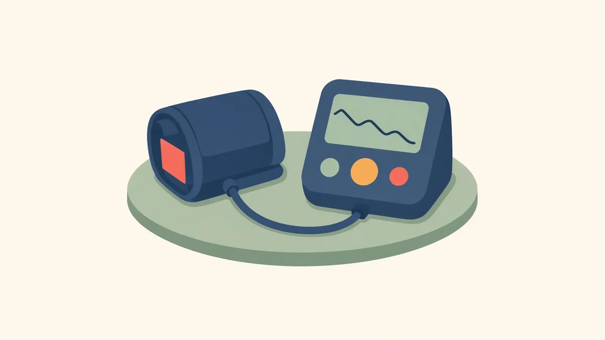 Illustration: a blood pressure monitor and cuff, for preventive health checks