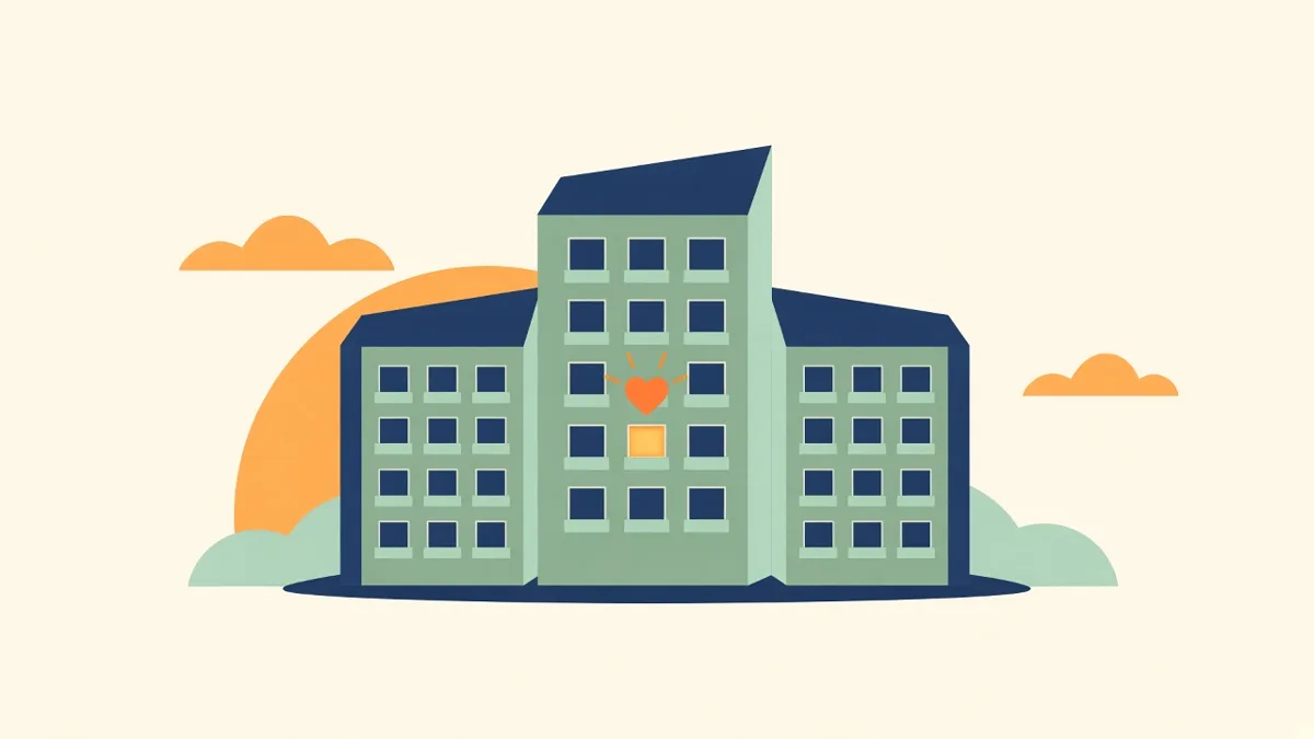 Illustration: HDB blocks with one glowing window and a heart, for volunteers looking out for isolated seniors