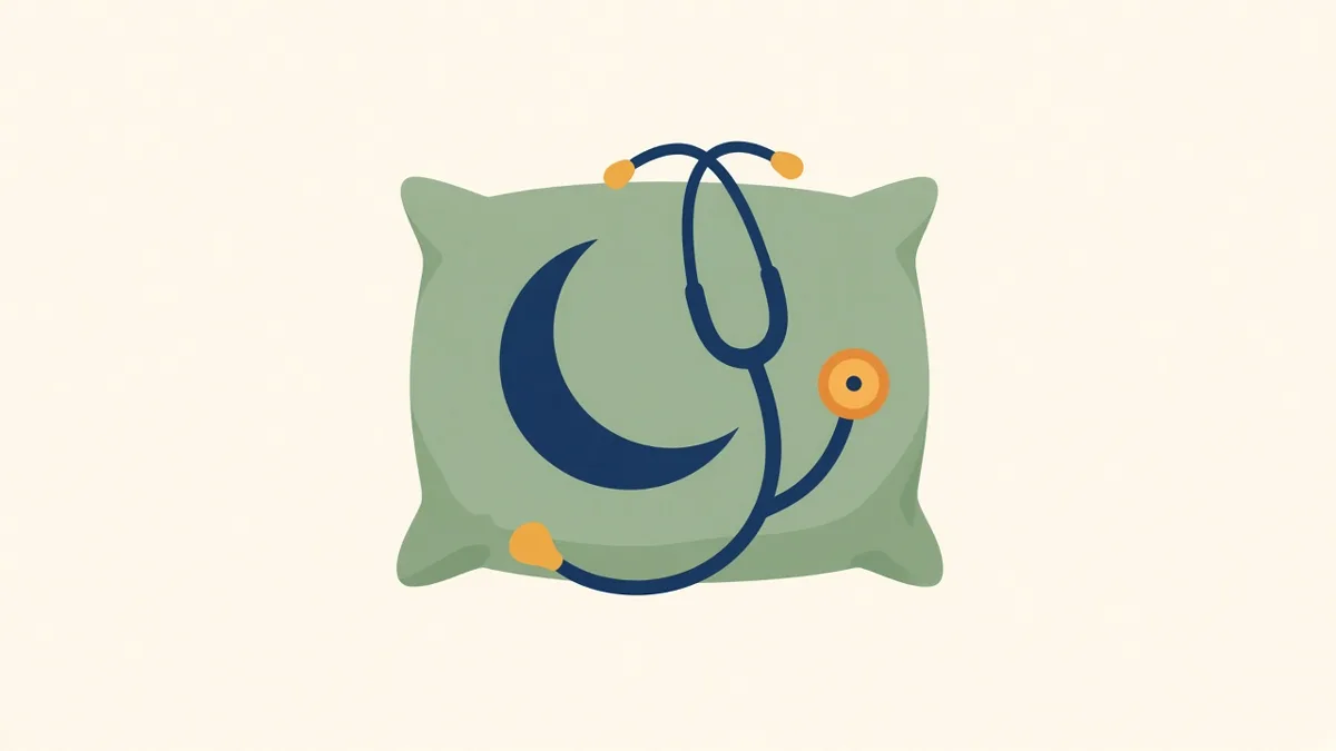 Illustration: a pillow with a crescent moon and a stethoscope, for geriatric and sleep care